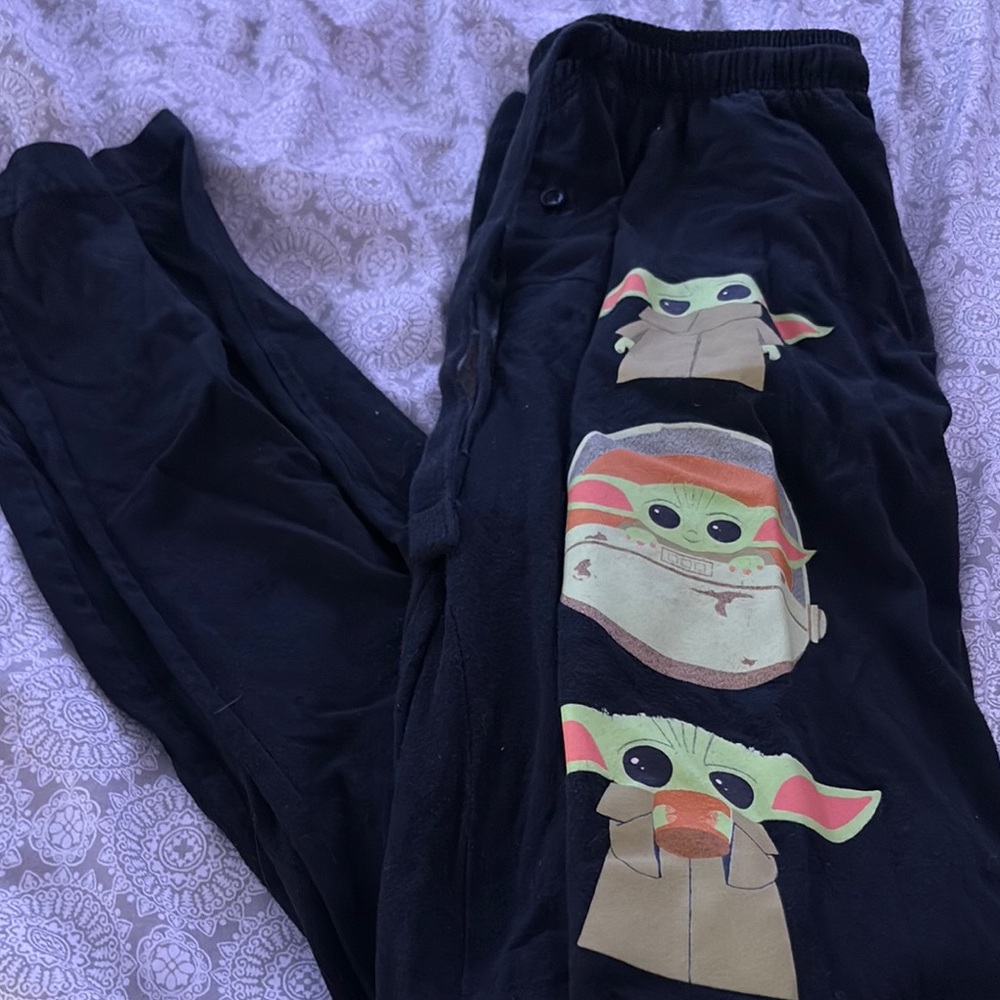 Black Pajama Pants with Baby Yoda Design